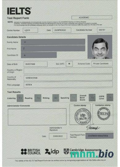 Wielka Brytania formularz raportu IELTS